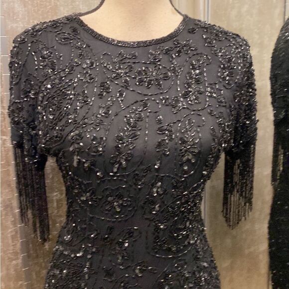 Elegant Black Beaded Fringe Dress, US2 - Picture 2 of 14